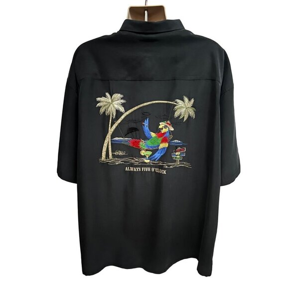 Bamboo Cay Vintage Black Embroidered Button Front Camp Shirt 4XL Pocket Parrot - Picture 1 of 9